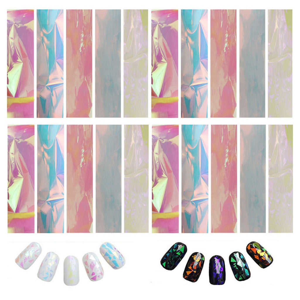 ONNPNN 50 Sheets Gradient Aurora Nail Art Sticker, Shinning Glass Paper Transfer Foil Stickers, Mirror Broken Glass Stripe Line Nail Decals, Holographic Iridescent Laser Nail Wraps for Women Girls - BeesActive Australia