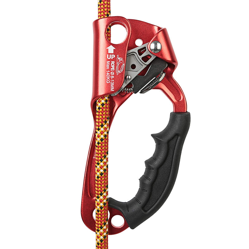 AOKWIT Climbing Ascender, Aviation Light Alloy Rappelling Belay Gear Rock Climbing Tree Arborist SRT Climbing Rope Ascender with Handle Clamp Right Hand Red - BeesActive Australia