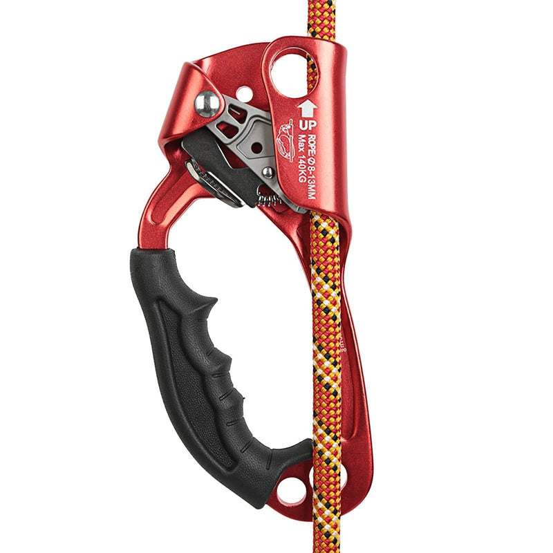 AOKWIT Climbing Ascender, Aviation Light Alloy Rappelling Belay Gear Rock Climbing Tree Arborist SRT Climbing Rope Ascender with Handle Clamp Left Hand Red - BeesActive Australia