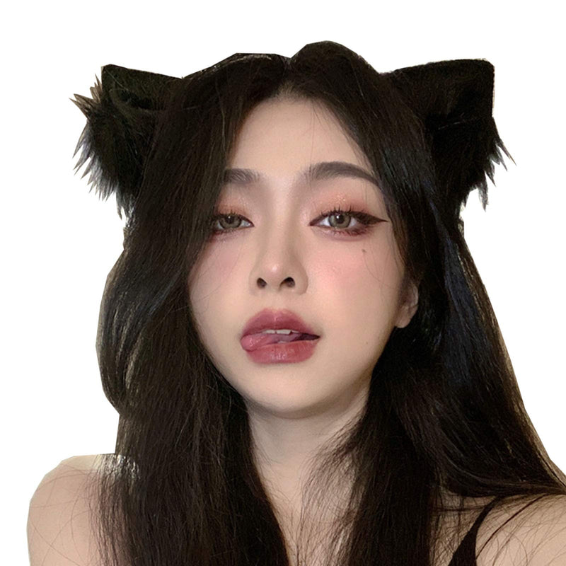 Furry Cat Kitten Ear Hair Clips Clip on Cat Ears Headband For Cosplay Kitten Play Comicon Cosplay Petplay Fluffy Furry Cat Ears (black kitten ears) Black Kitten Ears - BeesActive Australia