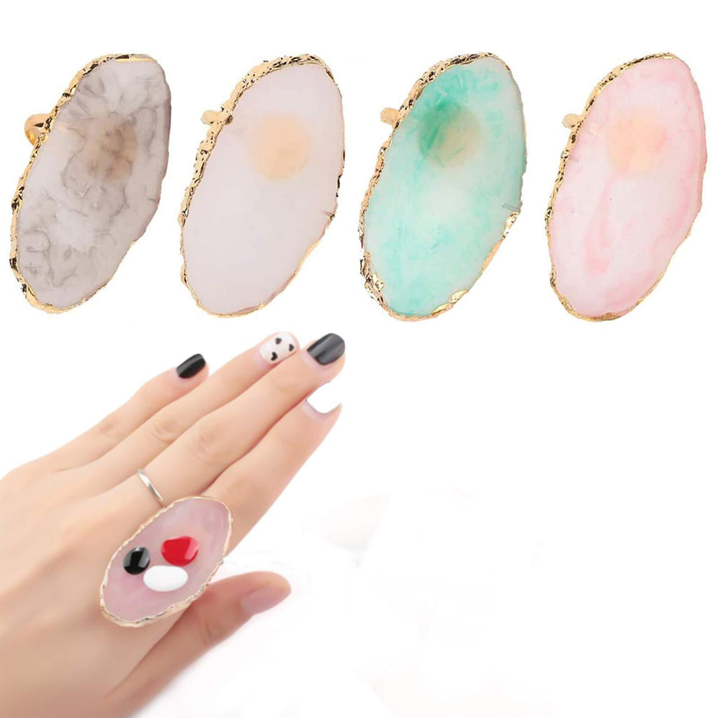 RONRONS 4 Pieces Finger Ring Shaped Resin Nail Art Rings Palettes Set Cosmetic Mixing Palette Color Mix Pigment Plate Polish Holder Gel Drawing Tray Nail Painting Manicure Tools Kits - BeesActive Australia