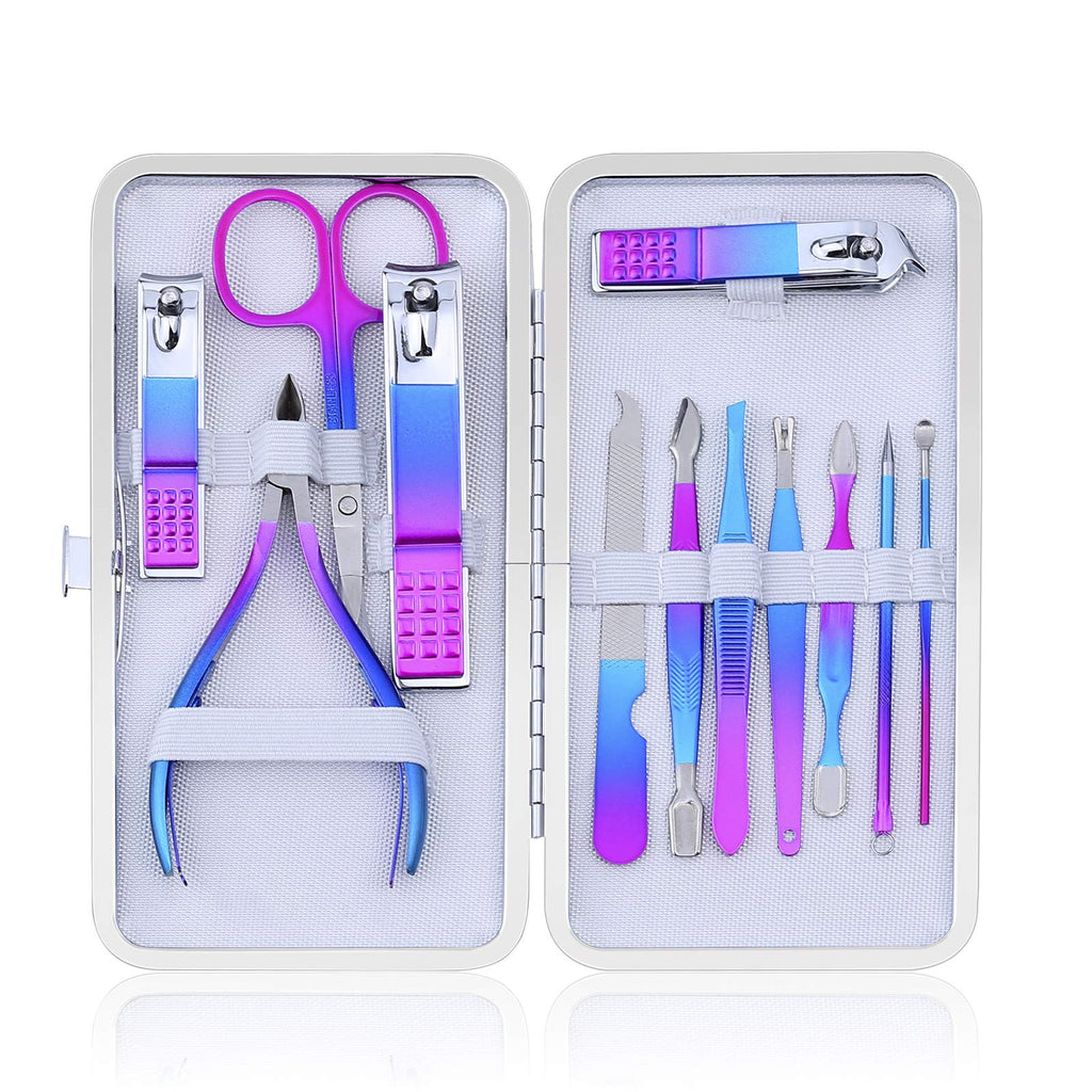CGBE Manicure Set Nail Clippers Pedicure Kit Men Women Grooming kit Manicure Professional Nail Care Tools Gift 12Pcs with Luxurious Travel Case Colorful-12pcs - BeesActive Australia