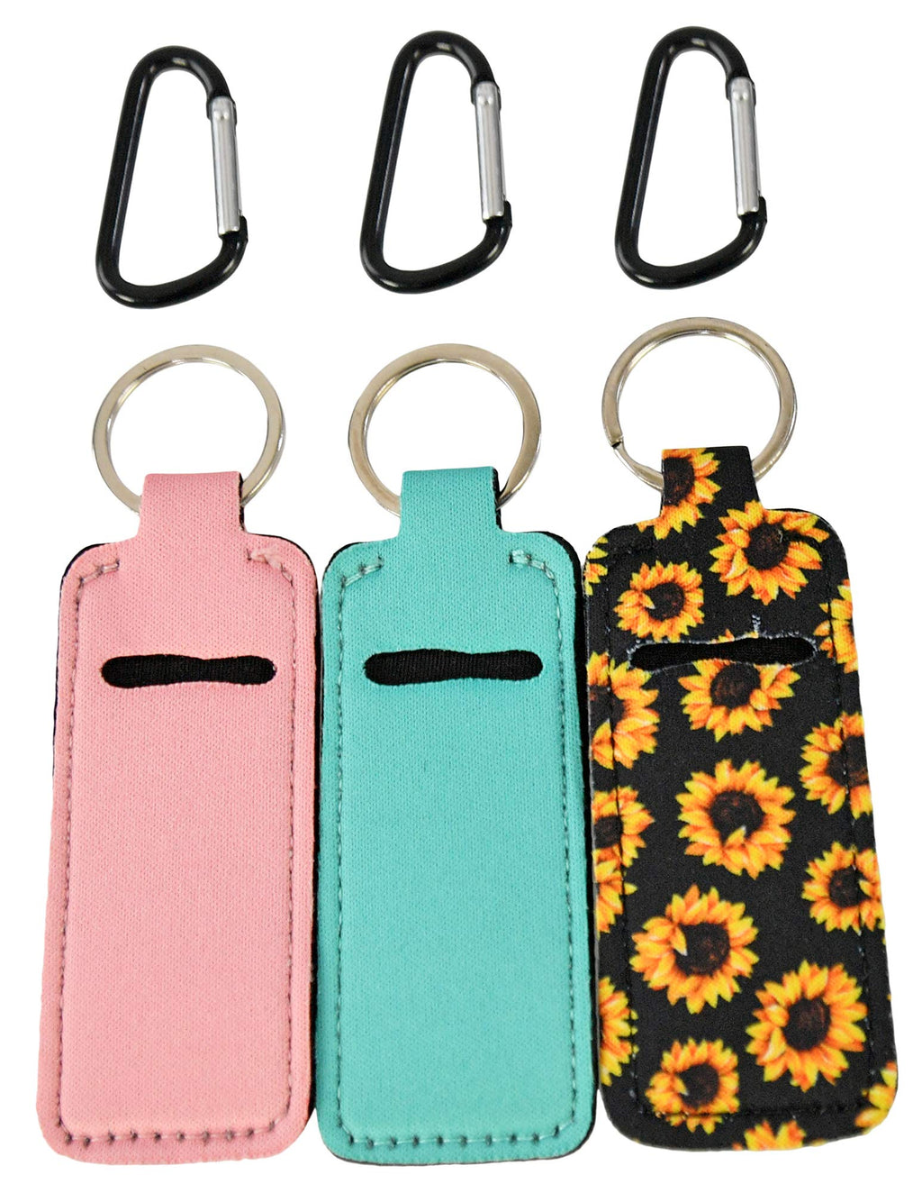 HOME-X Neoprene Lipstick Holder, Lip Balm Keychain, Set of 3, each: 4" L x 1 ½" W x 1/8" H, One of each Aqua, Blush, Flower - BeesActive Australia