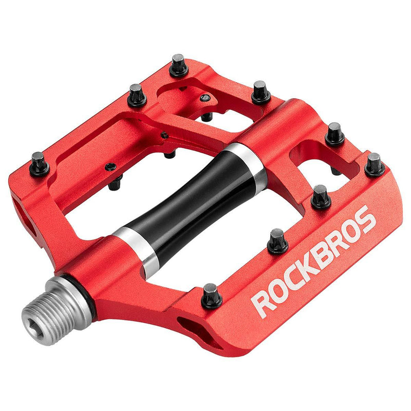 ROCKBROS Mountain Bike Pedals MTB Pedals Aluminum Bicycle Flat Platform Pedals Lightweight 9/16" Non-Slip Sealed Bearing for Road Mountain BMX MTB Bike Red - BeesActive Australia