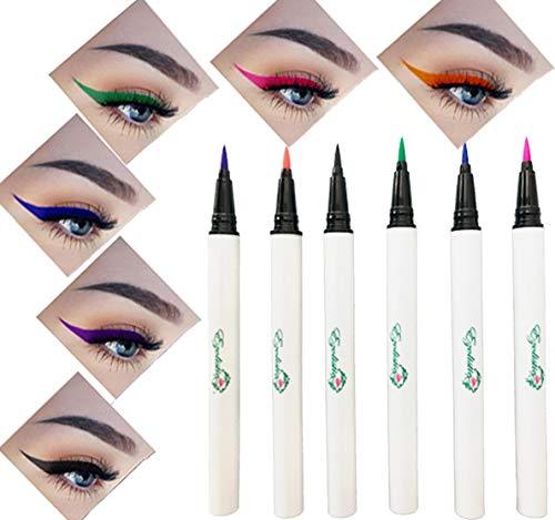 Magic Eyeliner Pen 6 Colors Set 2 in 1 Self-Adhesive - Use for False Fake Eyelashes or Without , Bright Colored Eye-liner Winged Lashes Glue, Waterproof Long Lasting Liquid Eye Liner Pen with Flexible Felt Tip Professional Smudge Proof Multi Colorful M... - BeesActive Australia