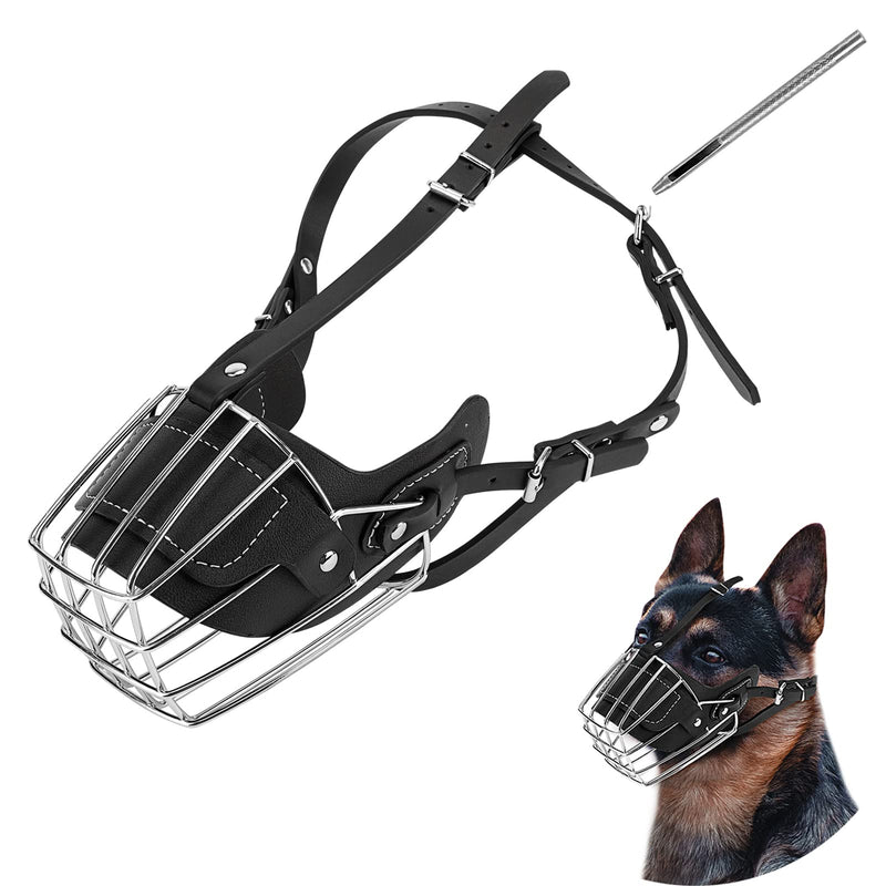 Dog Muzzle, Dog Metal Face Basket, Dog Mouth Breathable Adjustable Leather Leash Suitable for Large Medium-Sized Dogs L - BeesActive Australia