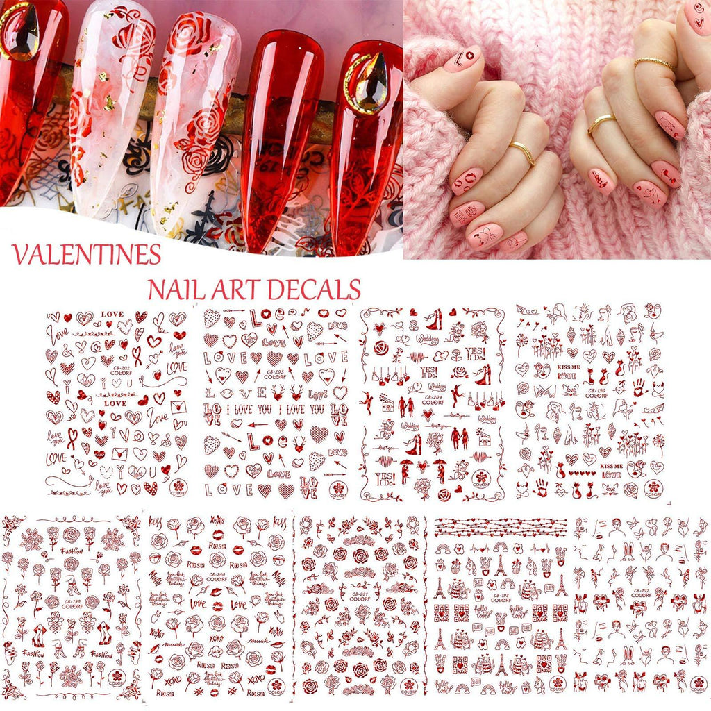 Cmaone Valentine's Day Nail Art Decals 3D Nail Self-Adhesive Stickers Red Metal Heart Roses Love Design Nail Stickers Decoration for Women Girls Kids DIY Dating Nail Art Design - BeesActive Australia