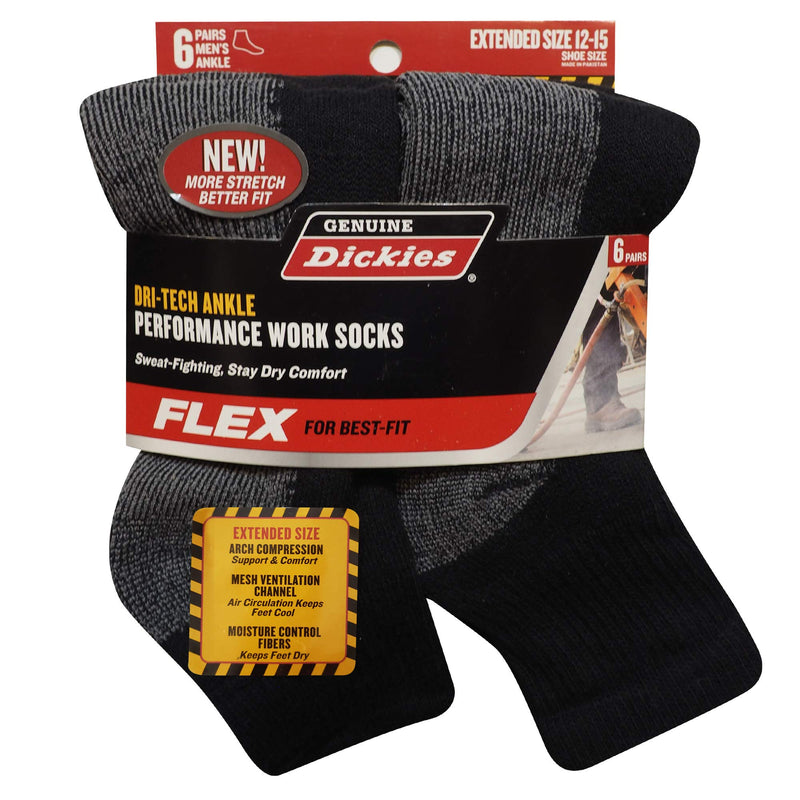 Genuine Dickies Men's Dri-Tech Performance Work Quarter-Length Ankle Socks (6-Pair Packs) Black Shoe Size: 6-12 - BeesActive Australia
