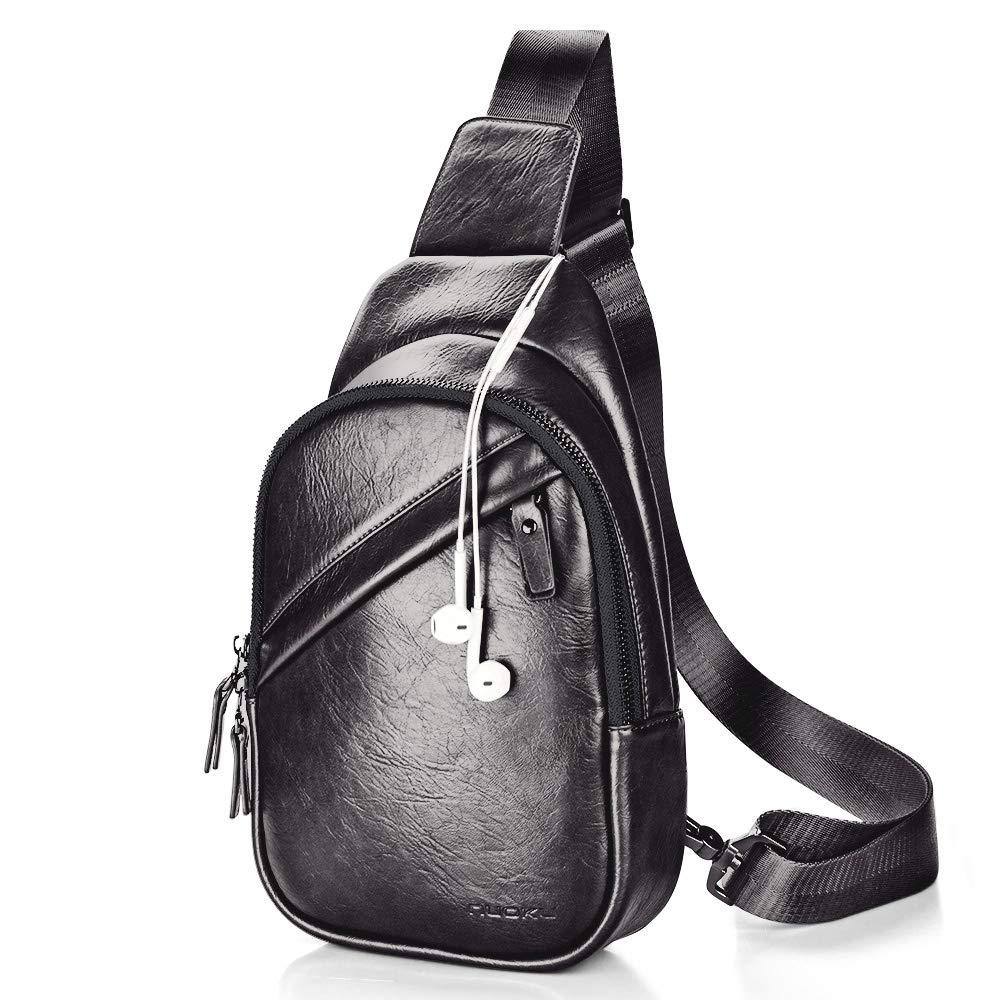 nuoku Sling bag for Men-Leather Multipurpose Chest Bag Shoulder Cross body Bags Small (Black) Black - BeesActive Australia