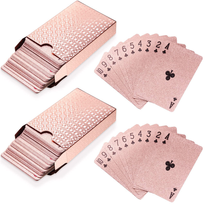 2 Decks Rose Gold Playing Cards Waterproof Plastic Poker Cards Novelty Poker Cards Tools Game Tricks Tool Playing Card for Game Family Card Birthday Party - BeesActive Australia
