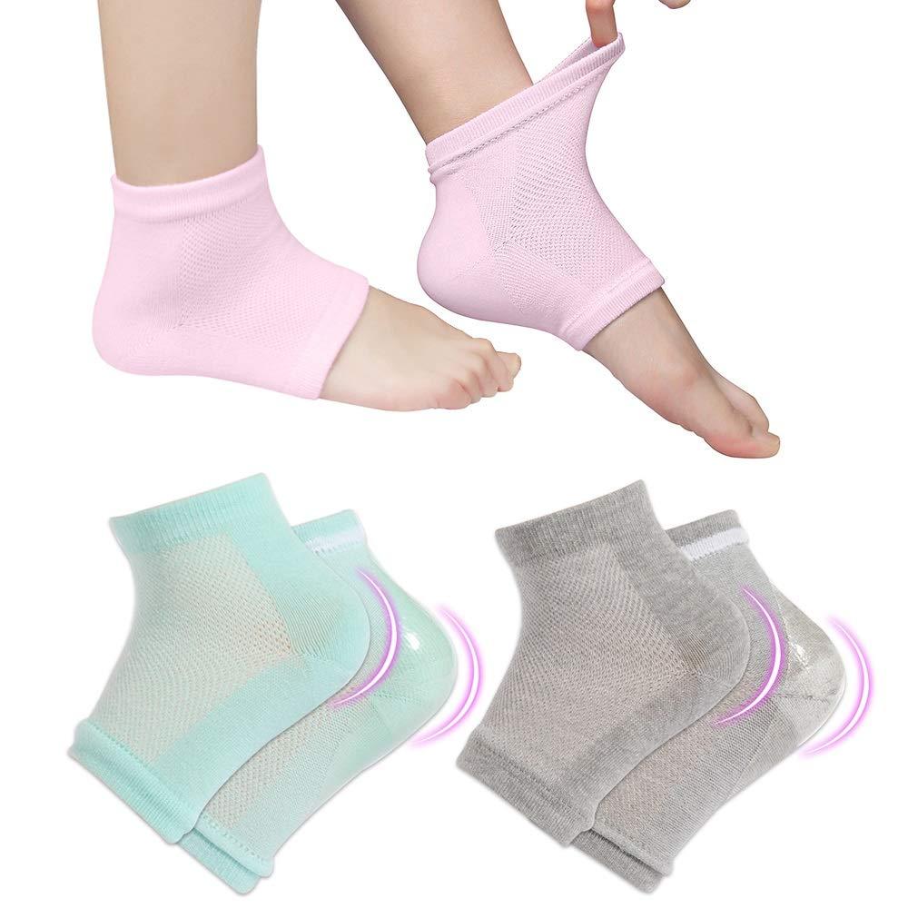 3 Pairs Vented Moisturizing Gel Socks Lotion Gel for Dry Cracked Heels, Spa Gel Socks Humectant Moisturizer Heel Balm Foot Treatment (Pink&Grey&Turquoise) - BeesActive Australia