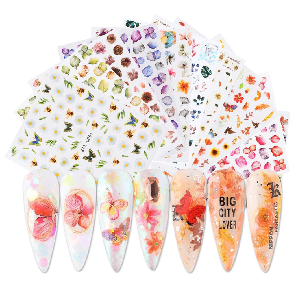 Nail Art Stickers 11 Sheets 3D Dried Flower Leaves Butterfly bee sunflowers Nail Supplies Self-Adhesive Nail Decals for DIY Design Manicure Decorations Accessories - BeesActive Australia