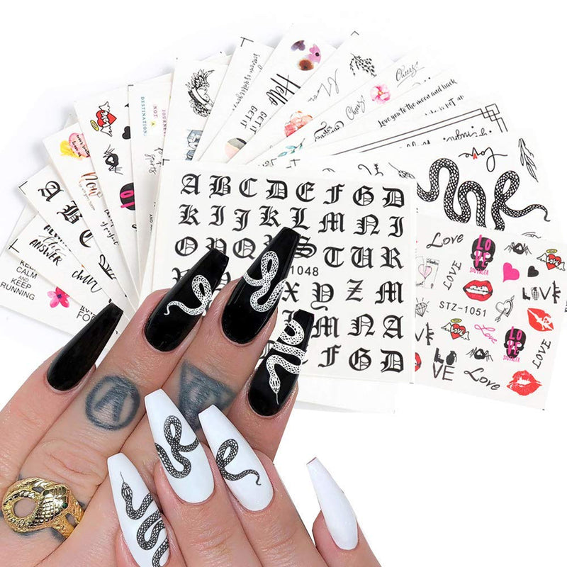 Nail Art Sticker Decals Foil Water Transfer Sticker Snake Flower Butterfly Letters Heart Lips Abstract Image Black Line Face Animals Fashion Design for women Manicure Charms Decorations Supplies 48 Sheets - BeesActive Australia