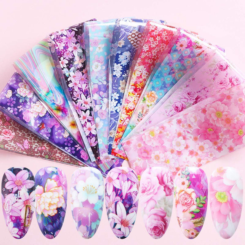 Flowers Nail Stickers Nail Art Foils Starry Sky Foil Nail Art Designs for Women Acrylic DIY Decorations Holographic Flower Butterfly Patterns Decals for Manicure Tips Wraps Nails DIY Decoration 10 Sheets - BeesActive Australia