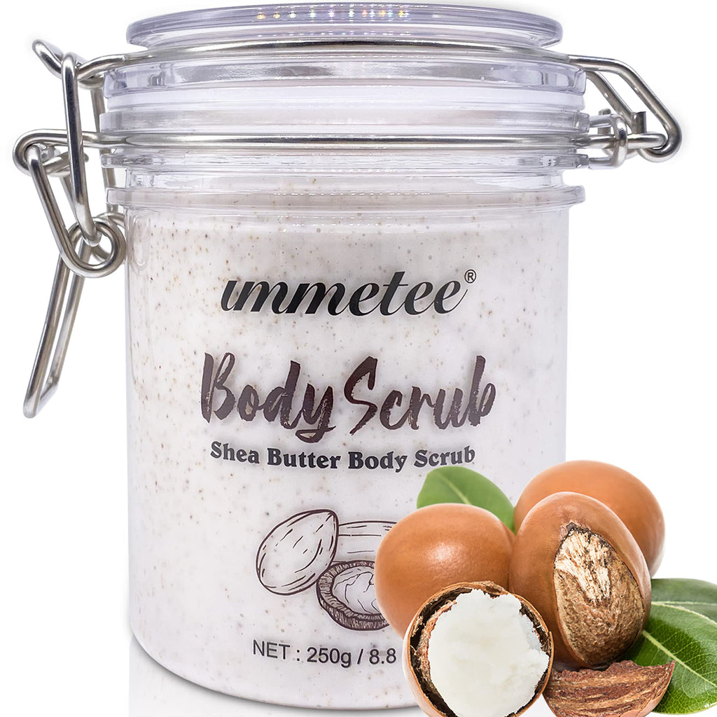 immetee Shea Butter Body Scrub, Hydrating & Exfoliating Skin Scrub, Tighten Pores, Eliminate Back Acne, Black Joints & Dry Skin, Dirt & Oil Remover Scrub（NET:250g/8.8oz） - BeesActive Australia