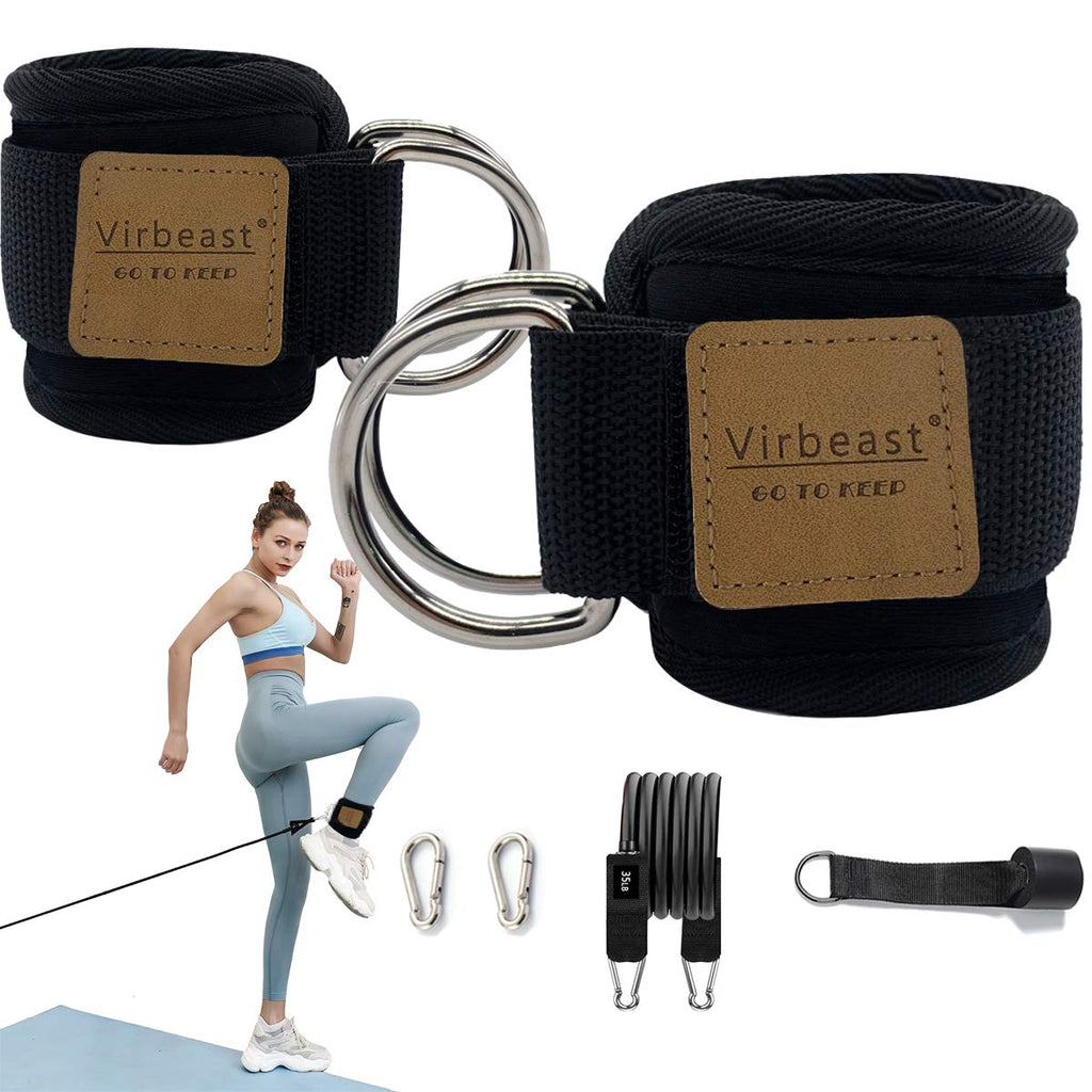 Virbeast Fitness Ankle Strap with Resistance Band Neoprene Padded Ankle Straps with Double D-Ring Black - BeesActive Australia