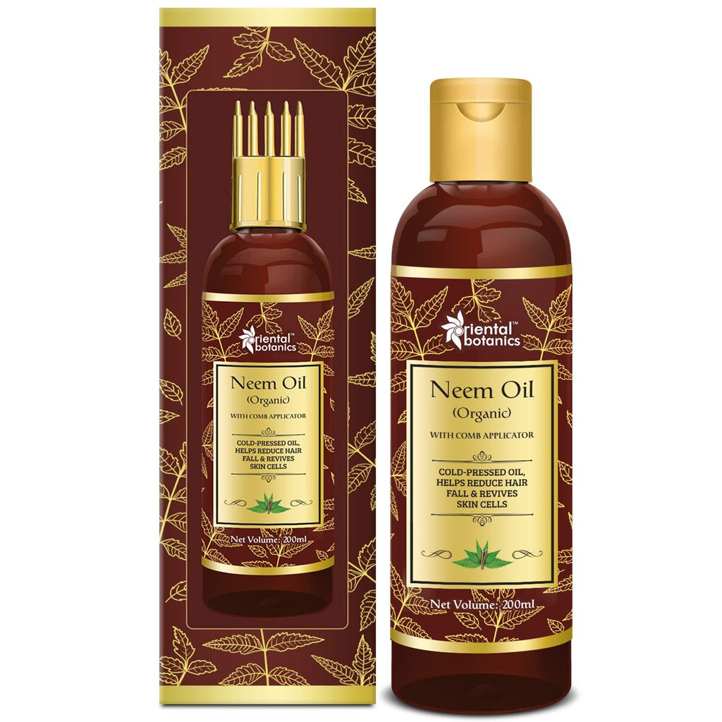 Oriental Botanics Organic Neem Oil 200ml for Hair and Skin Care - With Comb Applicator - Pure Oil with No Mineral Oil, Silicones - BeesActive Australia