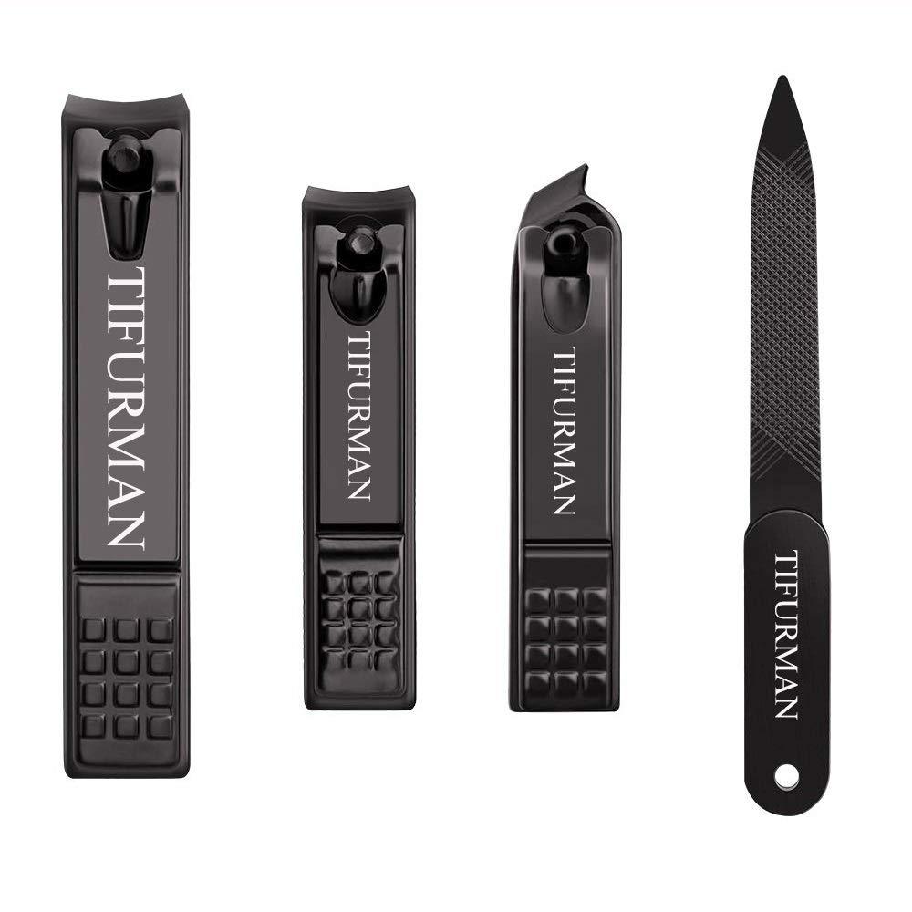 TIFURMAN Nail clippers set black stainless steel 4pcs Nail clipper Toenail Clipper Cutter Ingrown Toenail Kits: Curved Clippers, Oblique Clipper & Nail File, Sharp Cutters for Thick Nails.(Black) - BeesActive Australia