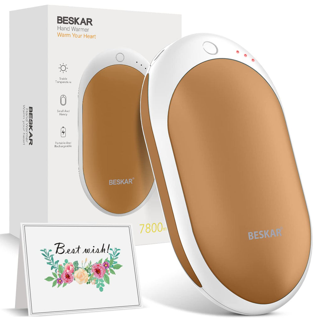 BESKAR Rechargeable Hand Warmer, Electric Handwarmer with 12Hrs Long Lasting Heating, Double-Sided Heating & Quick Charge, Portable Pocket Hand Warmer & Powerbank for Outdoor, Golf, Raynauds Brown - BeesActive Australia