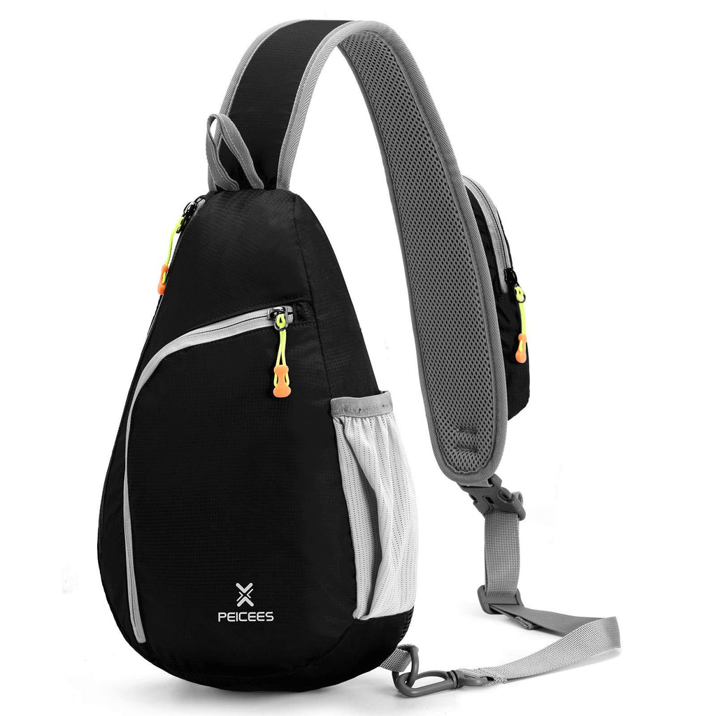 Peicees Sling Bag for Men Women Multipurpose Sling Backpack Crossbody Shoulder Bag Travel Hiking Chest Bag Daypack Black - BeesActive Australia
