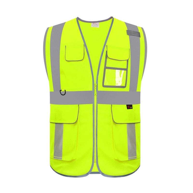 Zojo High Visibility Safety Vest, Reflective with Multi-Functional Pockets and Zipper,for Men Women work 1 Yellow - BeesActive Australia