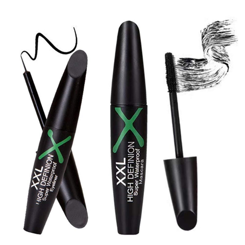 4D Silk Fiber Mascara Eyeliner Set, Long-lasting All Day, Smudge-Proof, Waterproof, Adds Length, Depth and Glamour Effortlessly, Best Cosmetics for Eye Makeup - BeesActive Australia