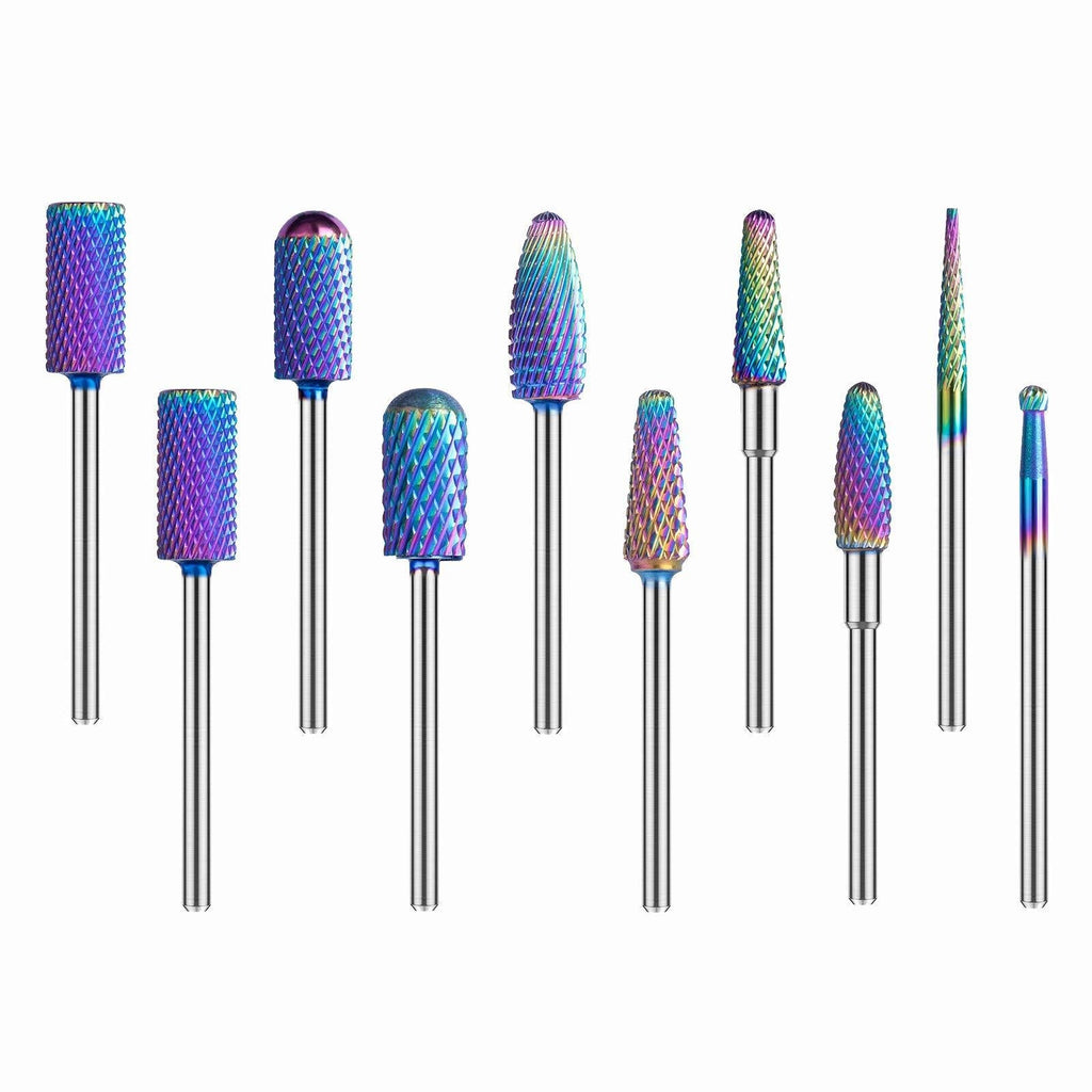 MelodySusie Nail Drill Bits, 10Pcs Professional Tungsten Carbide Drill Bits Set for Acrylic Gel Nails Polishing Remove Manicure Pedicure, 3/32 Inch, Colorful - BeesActive Australia