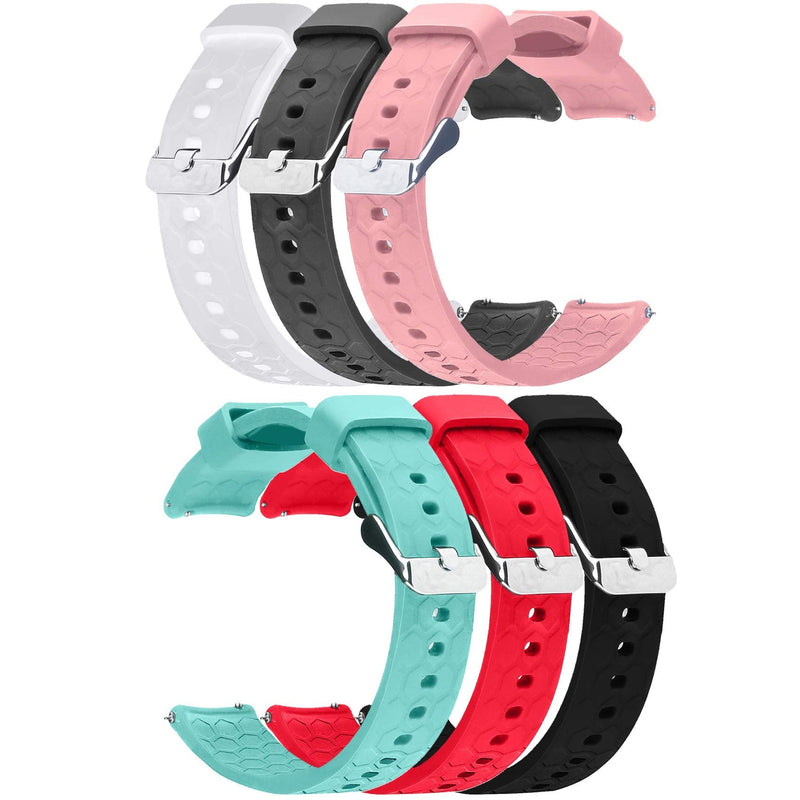 FitTurn 6pack 20mm Bands Compatible with IP67 Waterproof Sports Tracker Watch Replacement Soft Straps Silicone Watch Band Strap with Quick Release Pins for IP67 Fitness Watch Activity Tracker (SixColors) SixColors - BeesActive Australia