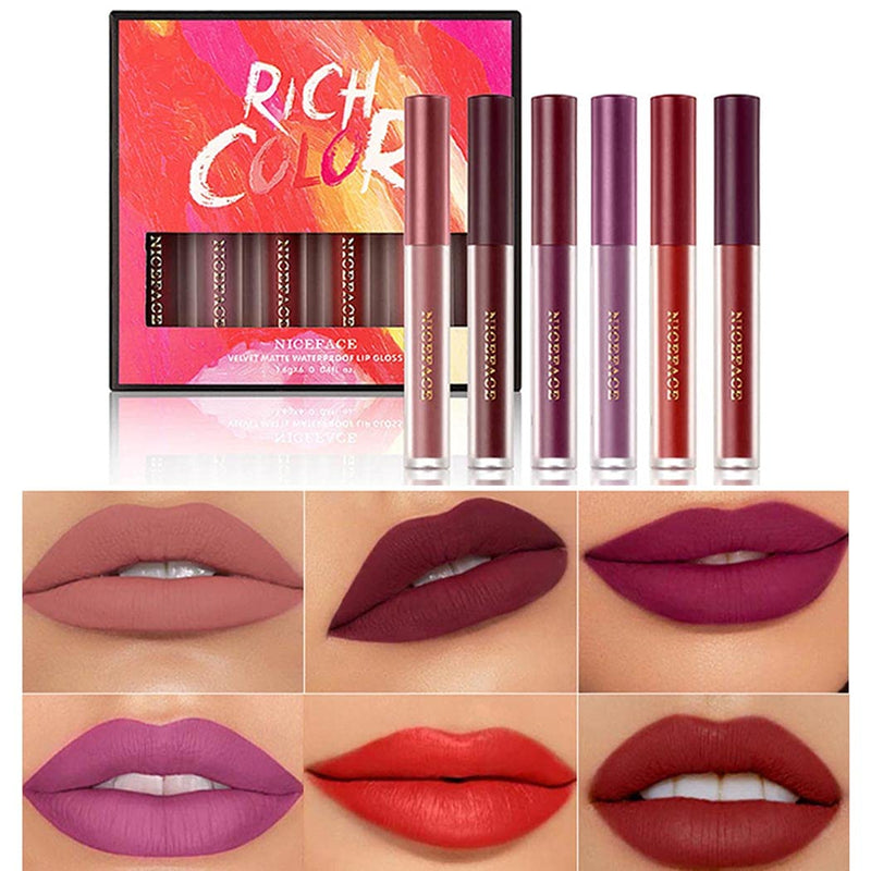 Eyret Matte Liquid Nude Lipstick Set Long-Lasting Wear Non-Stick Cup Lipgloss Set Waterproof Full Coverage Lip Glaze Set Valentines Day Gifts for Women and Girls(6 Pcs) - BeesActive Australia