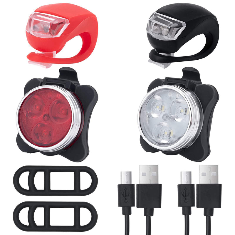 USB Rechargeable Bike Lights Set, Waterproof Super Bright LED Bike Lights Front and Back with 2 USB Cables (2 Bike Headlight and 2 Bike Taillight) - BeesActive Australia