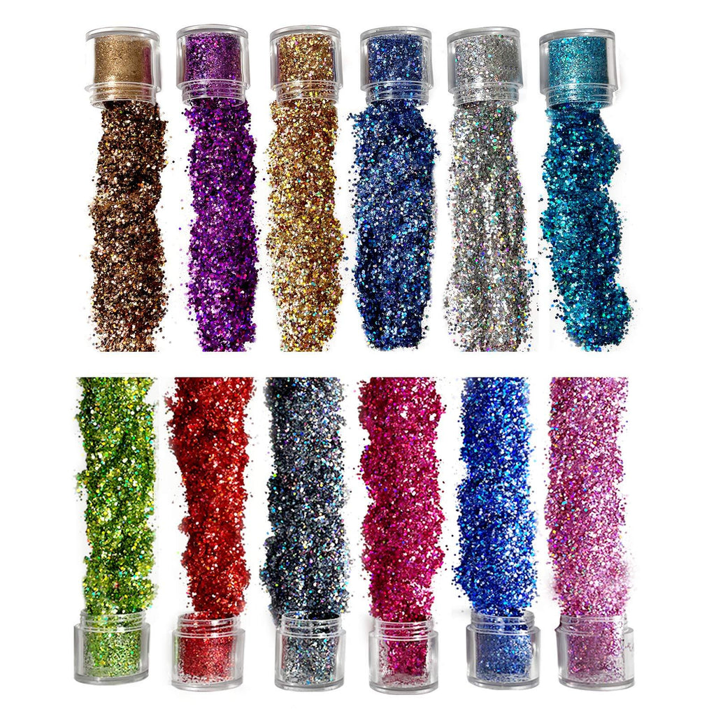 Care.D.N 12 Color Holographic Resin Chunky Glitter, Bulk Cosmetic Iridescent Glitter, Glitter for Crafts Nails Makeup Acrylic Set Flakes Hexagon Different Size (B). Type(2) - BeesActive Australia