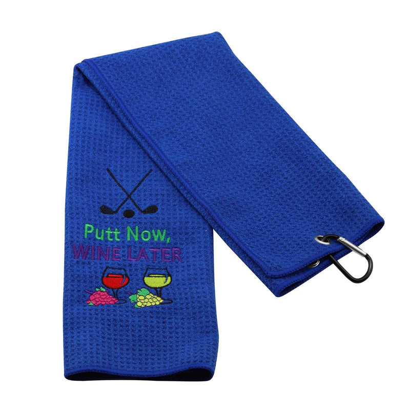 PXTIDY Golf Gifts for Women Men Putt Now Wine Later Golf Towel Golf Wine Golfer Gift Embroidered Golf Towel with Clip Gift for Golf Lover Wine Lover blue - BeesActive Australia
