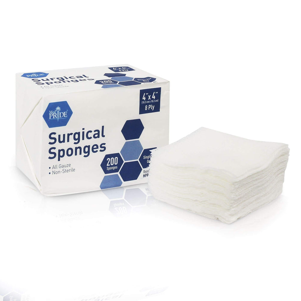 Medpride Surgical Sponges 200 Pack –Gauze Pads Non sterile -First Aid Wound Care Dressing Sponge – Woven Medical Nonstick, Non Adherent Mesh Scrubbing Bandages – Disposable, Absorbent 4'' x 4'', 8 ply - BeesActive Australia