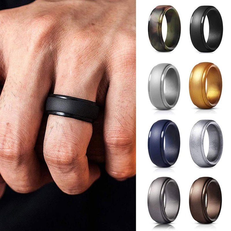 NY Silicone Wedding Rings for Men, 8 Rings Pack Soft Men's Rubber Ring Bands with Comfort Fit, Silicone Ring Suitable for Engagement, Workout 9.5-10 (19.8mm) - BeesActive Australia