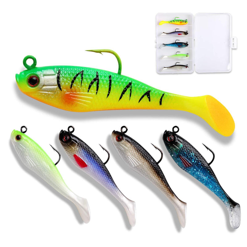 Soft Fishing Lures with Lead Head Hook, Slow Sinking,Jerking, Freshwater or Saltwater Swimmer for Bass Trout Pike Fishing kit 5PCS - BeesActive Australia