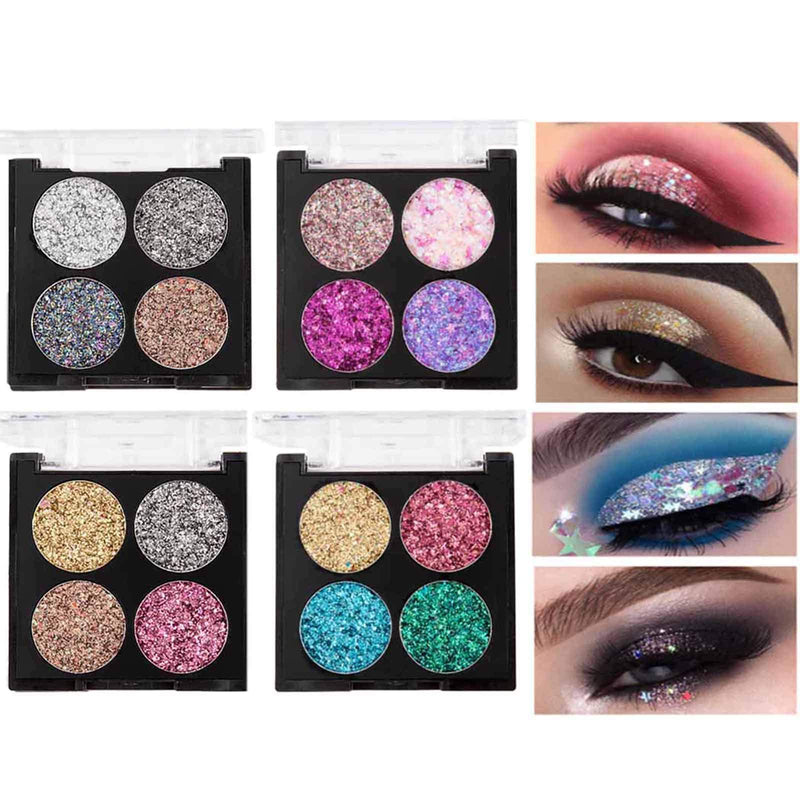 Kisshine Glitter Eyeshadows Party Shimmer Eyeshadow Palette Diamond 4 Blend Color Long Lasting Waterproof Eye Shadow Highly Pigmented Eye Makeup Cosmetics Gift For Women and Girls (Pink 3#) - BeesActive Australia