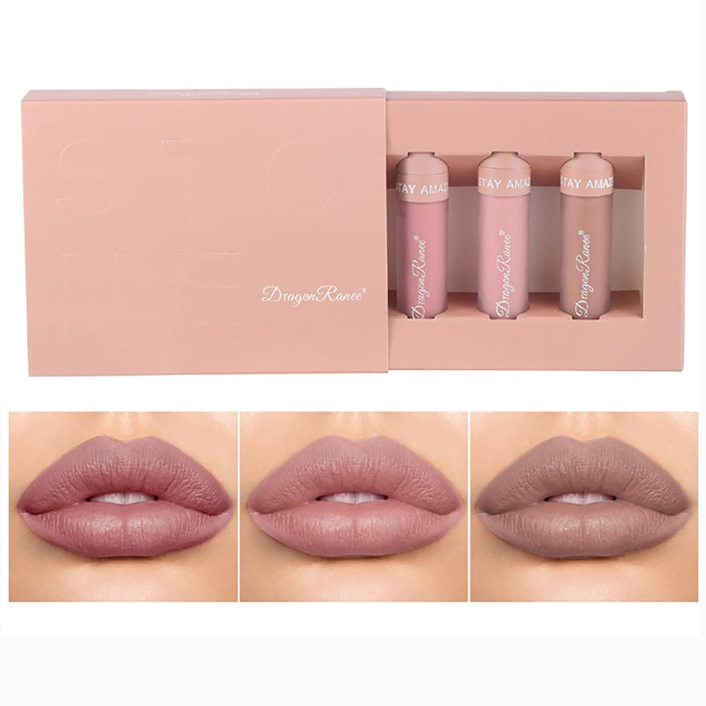 Eyret Matte Long-lasting Liquid Lipstick Set Nude Non-stick Cup Waterproof Lip Gloss Set Superstay Velvety Lipcolor Set Beauty Cosmetics for Women and Girls(3 Pcs)(L-Pink) L-Pink - BeesActive Australia