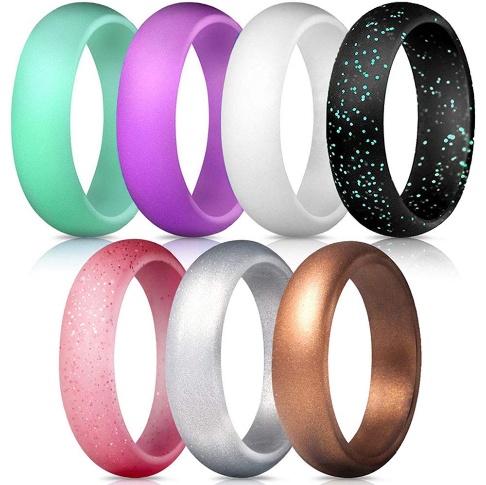 NY Silicone Wedding Rings for Women, 7 Rings Pack Soft Women's Rubber Ring Bands with Comfort Fit, Silicone Ring Suitable for Engagement, Workout 4.5-5 (15.7mm) - BeesActive Australia