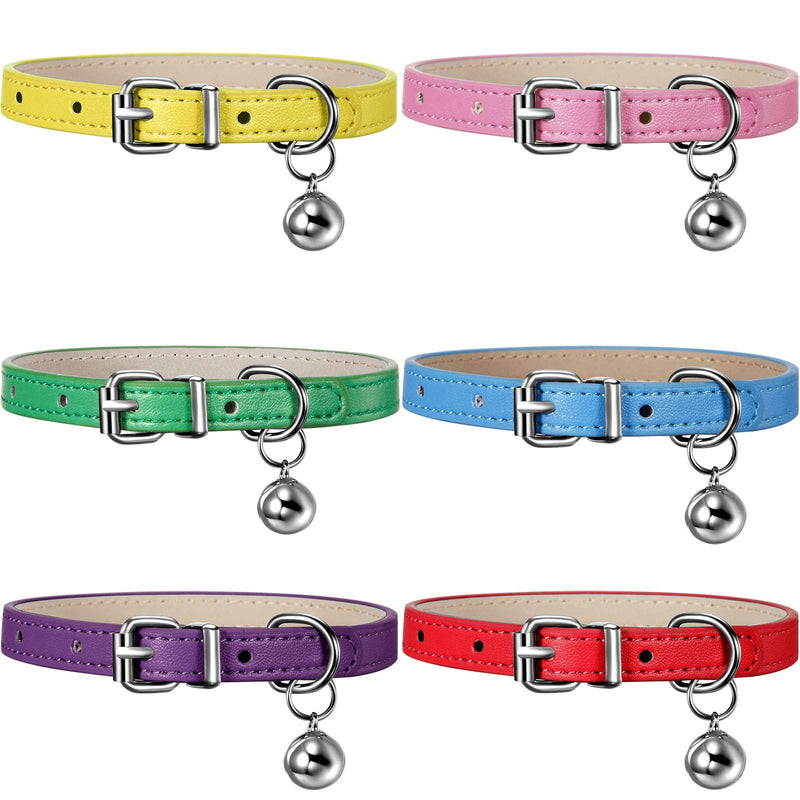 6 Pieces Leather Pet Cat Collars with Bell Soft Adjustable Leather Kitten Collars Cute Pet Collars for Small Cat Kitten Puppy Bright Color - BeesActive Australia