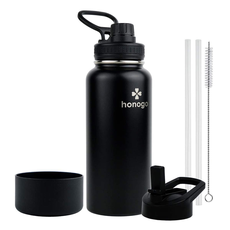 honogo 32 oz Powder Coated Double Wall Vacuum Insulated Sports Water Bottle, 18/8 Stainless Steel Wide Mouth Thermos Flask with Straw Lid & Spout Lid, Leak Proof, Sweat Free, BPA Free Black - BeesActive Australia