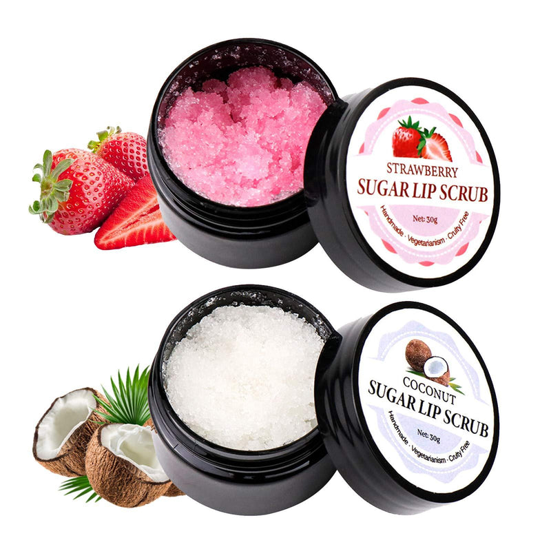 DAGEDA Lip Scrub, Coconut And Strawberry Fruity Sugar Lip Scrubs, Removes Dead Skin Exfoliator & Moisturizer With Cleansing Nourishing Lip Skin Care For Peeling Chapped Lips, Hydrating Lip Treatment 0.03 Ounce (Pack of 2) - BeesActive Australia