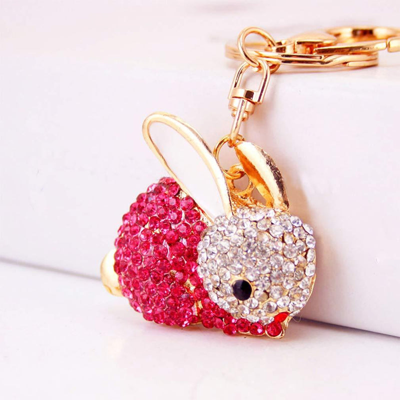 Grtdrm Cute Rabbit Shape Crystal Rhinestone Sparkling Keychain Bag Pendant Handbag Charm for Women Girls Pink - BeesActive Australia