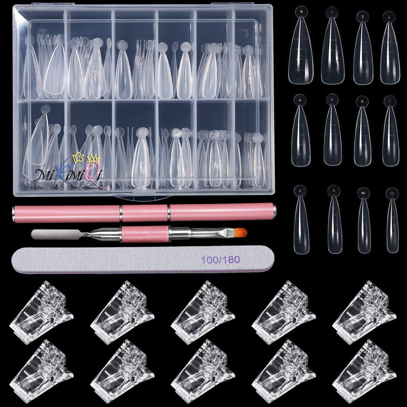 MIKIMIQI Dual Nail Forms Set Poly Gel Quick Building Nail Kit, 120Pcs Stiletto Gel Nail Molds with 10Pcs Acrylic Nail Tips Clips 1Pc Dual-Ended Poly Extension Gel Brush Nail File for Polygel Extension - BeesActive Australia