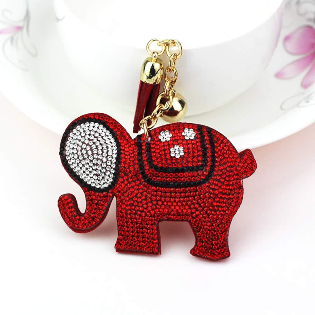 Grtdrm Lovely Elephant Shape Crystal Rhinestone Sparkling Keychain Bag Pendant Handbag Charm for Women Girls Red - BeesActive Australia