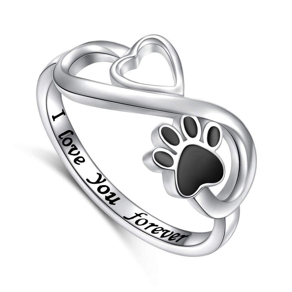 DAOCHONG Puppy Pet Lovers Paw Print Ring Love Heart 925 Sterling Silver Animal Ring Pet Animal Jewelry Love Dog Cat Claw Ring Pet Loving Friend and Families Gifts 8 - BeesActive Australia