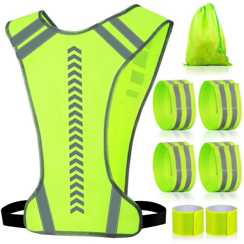 Reflective Running Vest Gear and 6 Pieces Reflective Bands for Arm Wrist Leg, Adjustable Safety Vests Good Visibility Wristbands Straps Belt Storage Bag for Night Cycling Walking Running Jogging - BeesActive Australia
