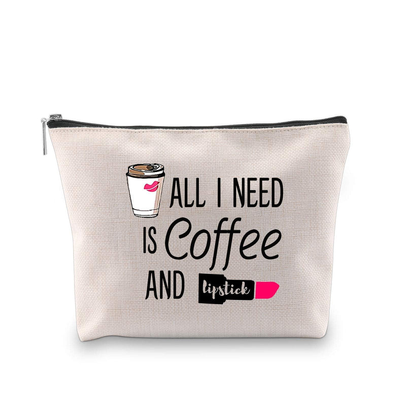 MBMSO Lipstick Makeup Bags All I Need is Coffee And Lipstick Funny Zipper Cosmetic Bag Gifts Coffee Lover Gifts Makeup Travel Case (All I Need is Coffee And Lipstick) - BeesActive Australia