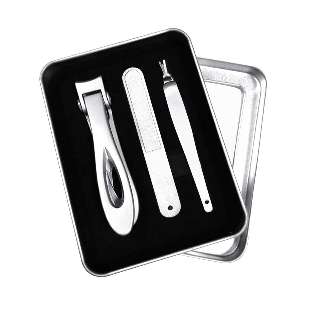 Dr.Pedi Stainless Steel Nail Clippers Set with Separate Nail File and Cuticle Trimmer V-Shaped Dead Skin Fork for Fingernail Toenail Thick Nails for Men and Women (02-0162) - BeesActive Australia