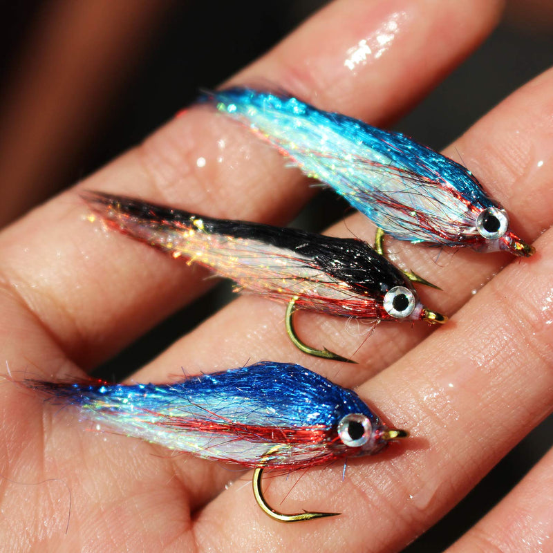 Tigofly 12 pcs Wounded Minnow Fly Ice Dub UV Polar Fry Slowly Sinking Salmon Trout Steelhead Fly Fishing Flies Lures Set-Size 8 - BeesActive Australia