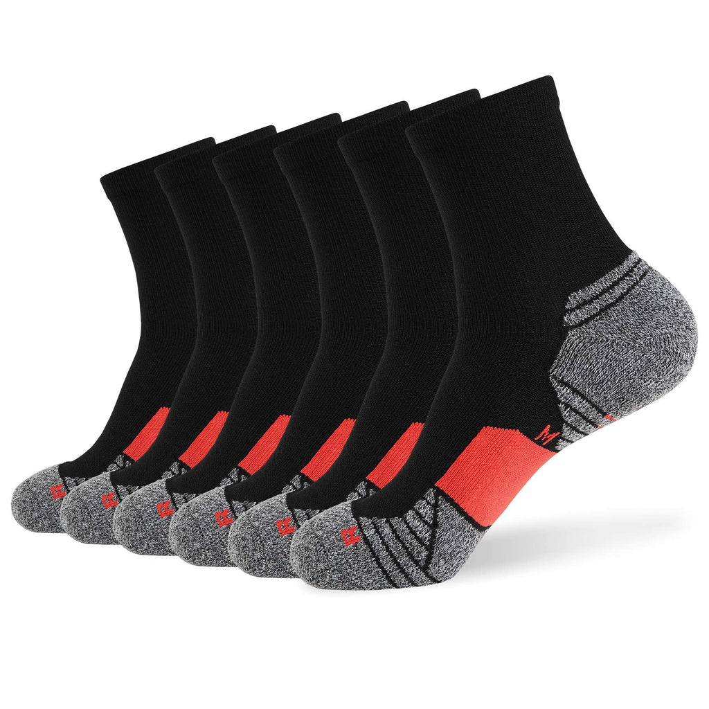 WANDER Men's Athletic Ankle Socks 6 Pairs Running Socks for Sport Low Cut Cycling Socks 6-9/10-12/12-14 6 Pairs A-black Red 12-14 - BeesActive Australia